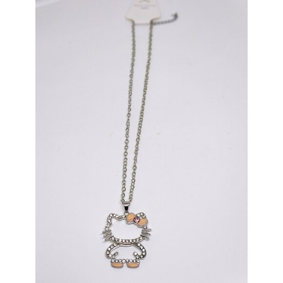 NWT Hello Kitty Rhinestone Pendant Necklace With Pink Bow & Silver Chain Women - Picture 2 of 5